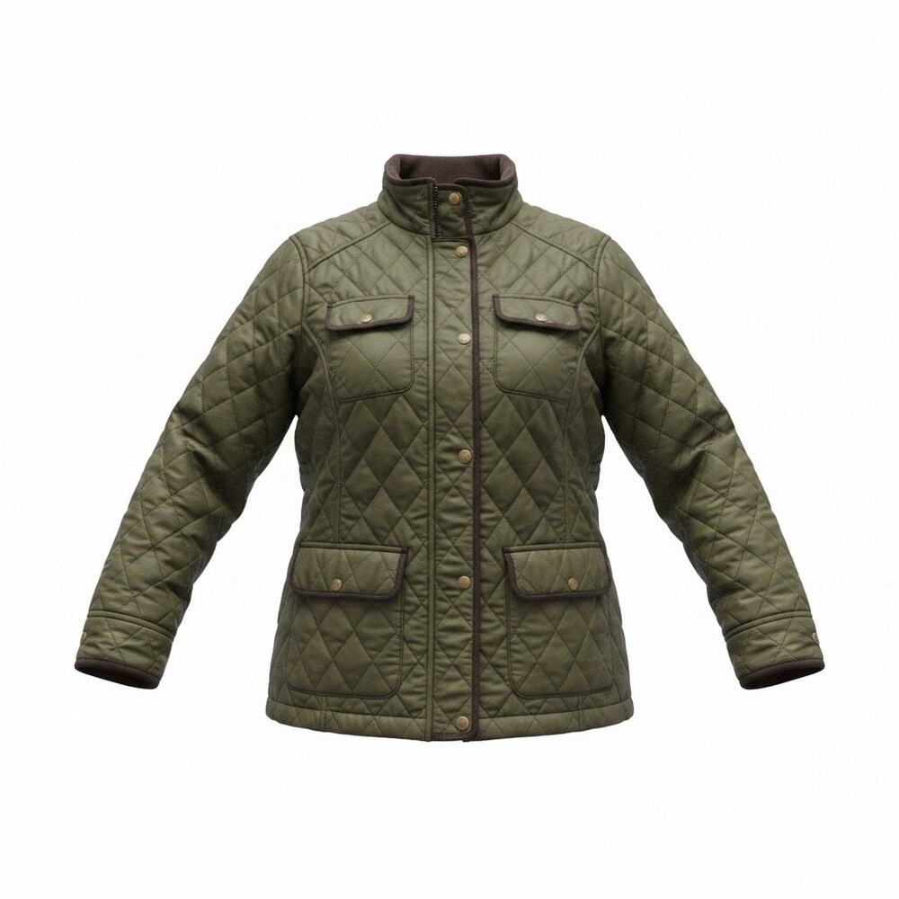 L.L.Bean Quilted Riding Jacket Olive Fleece-Lined Size L